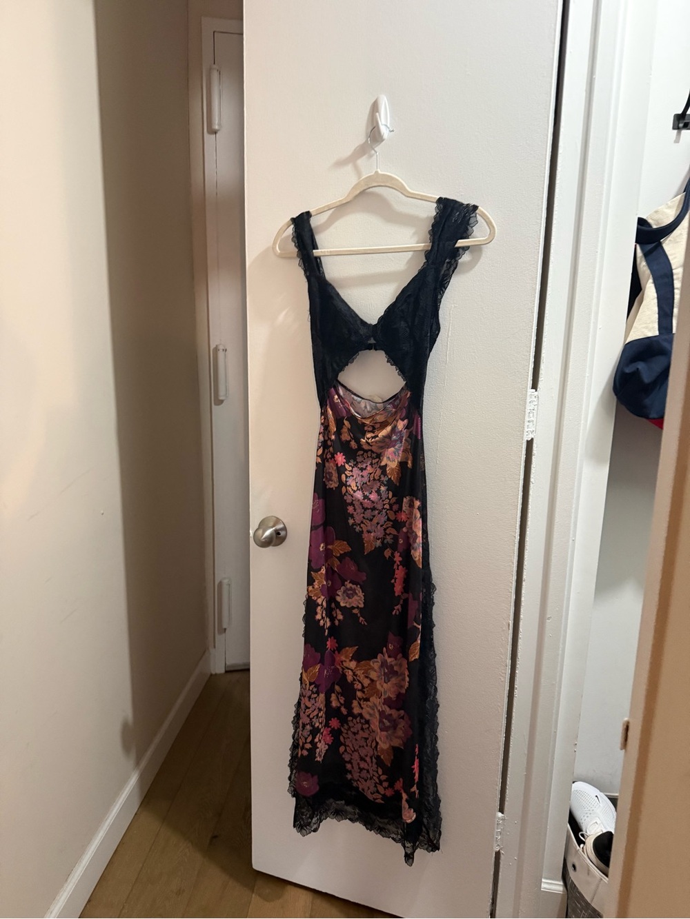 Free People Black Floral Backless Slip Dress